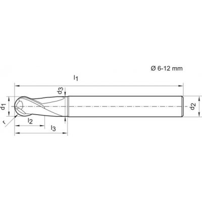 Rádusová fréza krátka tvrdokov TiAlN stopka HA 30 ° Z2 6mm FORMAT - obrázek