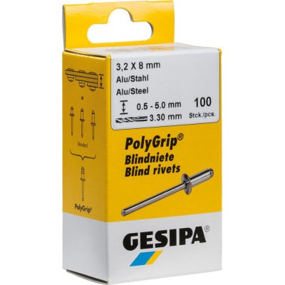 Slepý nit hliník / oceľ plochá guľatá hlava, mini balenie, 3x12mm a 100 ks. GESIPA