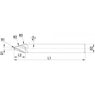 Oblouková fréza VHM 2,0mm Z4 kónická 18GHA SUPRA Format GT - obrázek