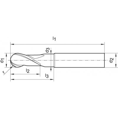 Rádiusová fréza VHM 3,0mm Z2 krátká HA TA-C Format GT - obrázek